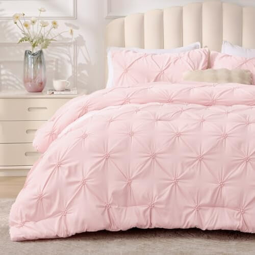 Baby Pink King Comforter Set Boho Pintuck 3-Piece