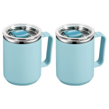 EASTIN Lot de 2 tasses à café en acier inoxydable avec poignées, couvercles coulissants et double paroi isolante – Convient pour la maison et le