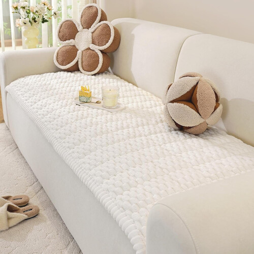 White Couch Arm Cover 20" x 24" Polyester Anti-Slip