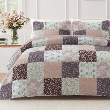 Boho Blomster Quiltsæt Queen Size med 2 Pufovertræk