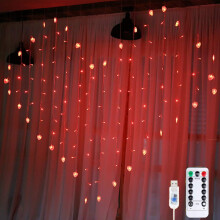 Heart-Shaped USB LED Curtain Lights, 128 LEDs, Remote