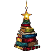 Acryl-Weihnachtsbaum-Bücherstapel-Tischdekoration, inspirierender Weihnachtsschmuck für den Tisch, festliche Bücherregalpräsentation,