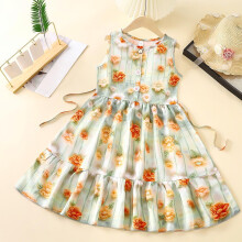 Vestido floral sin mangas con tirantes para niñas pequeñas, vestido informal de verano para la playa, multicolor, talla 120.