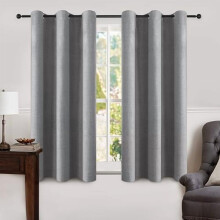 Linen Blackout Curtains and Drapes 100% Room Darken Thermal Insulated Grommet Window Panels with Coating 2 PCs W 42 x L 63 inches Grey