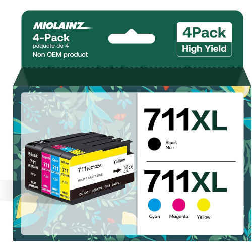 Δοχεία μελάνης JUNXIAO711XL, συσκευασία 4 δοχείων μελάνης συμβατά με HP 1
