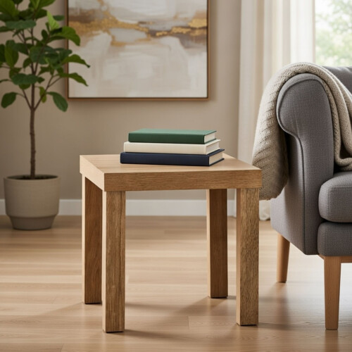 Square Oak Side Table Small Coffee Table Bedside End Table Living Room 35cm 2