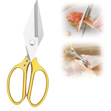 Forbici da cucina resistenti con impugnatura ergonomica, in acciaio inossidabile, per pollame e ossa, ideali per pollo e frutti di mare – Oro,
