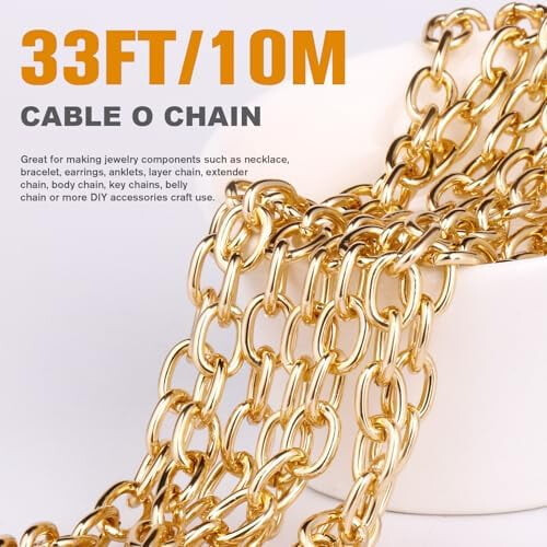 33Feet Χρυσό Ρολό Αλυσίδων Καλωδίων Rolo, 4MM Επιχρυσωμένο Αλουμινένιο Οβάλ Καλώδιο O 1
