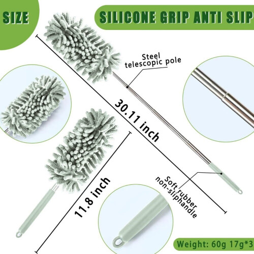 4Pcs Reusable Microfiber Duster Refills Compatible with Extendable Pole – Washable, Bendable, Damp & Dry 1