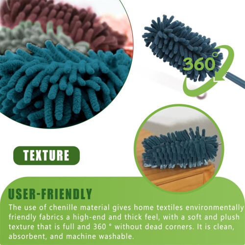 4Pcs Reusable Microfiber Duster Refills Compatible with Extendable Pole – Washable, Bendable, Damp & Dry 2