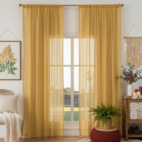 Mustard Yellow Boho Valance 59" W x 18" L, Cotton Blend 1