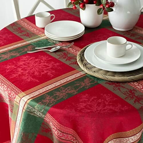 Holiday Legacy Jacquard Plaid Tablecloth 70" Round 1