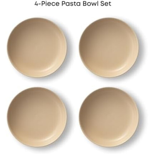 Set de 4 boluri pentru paste din gresie bej mat, 30 oz 2
