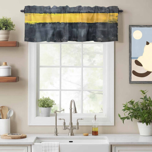 Cortina minimalista preta e amarela de 54x18 polegadas com bolso para varão. 1