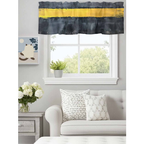 Cortina minimalista preta e amarela de 54x18 polegadas com bolso para varão. 2