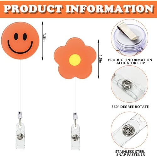 8 Flower & Smile Einziehbare Ausweishalter mit Clips 1