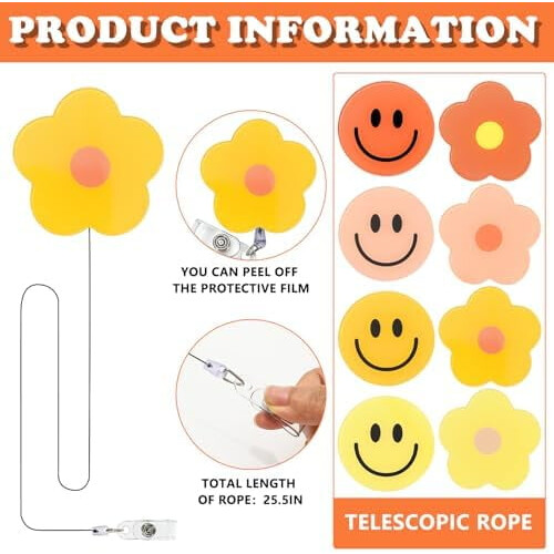 8 Flower & Smile Einziehbare Ausweishalter mit Clips 2