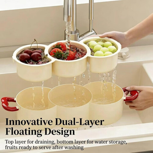 2-Tier Stackable Serving Platter with Handle & Drain Basket, Double-Layer Snack Dish for Kitchen/Home (Blue) 1