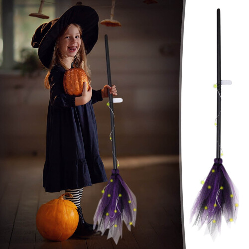 Σκούπα μάγισσας για το Halloween, πλαστική σκούπα μάγισσας με φωτισμό LED, διακοσμητικά 1
