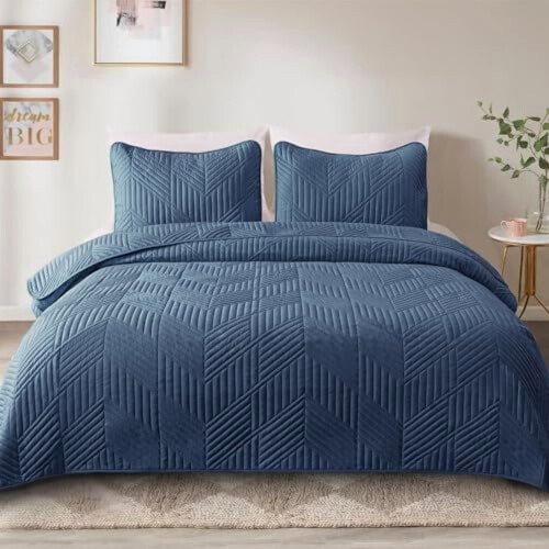 Ultrasonic Twin Quilt Bedding Set Navy Blue Geometric 1