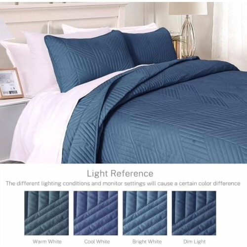 Ultrasonic Twin Quilt Bedding Set Navy Blue Geometric 2