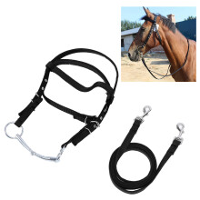 Nylon Pferdegebiss-Zügel, verstellbarer Kopfriemen, schwarz, S für Ponys unter 1,3 m
