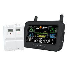 Multi-Function Color Screen Digital Weather Station Weather Station Radio Clock with Wireless Outdoor Sensor Black (UK)