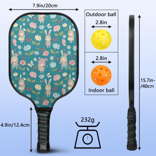 Σετ κουπιών Pickleball από fiberglass με λουλούδια, 2 τεμάχια και 2 μπάλες 2