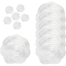 Fanquare Silver Round Placemats & Coasters Set of 12, Rose-Shaped Wedding Table Mats, Pressed Vinyl, Elegant Dining Decor