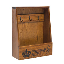 1Pc Retro Wall-mounted Decor Wooden Storage Box Home Key Holder Light Brown
