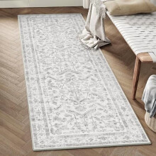 Grey runner rug 2x5 feet vintage low-pile non-slip