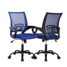 Chaise de bureau en maille avec accoudoirs et roulettes, bleu (lot de 2)