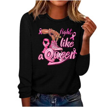 Schwarzes Langarmshirt für Damen, Herbst, Rundhalsausschnitt, langärmlig, Polyester, Grafikprint, Größe M