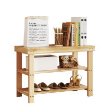 3-Tier Bamboo Shoe Rack Bench, 11.3 x 27.6 x 17.8 Inches Compact Storage Organizer with 286lb Capacity for Entryway, Bedroom and Living Room, Wood