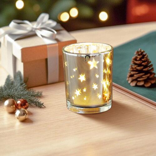 Star-Patterned Glass Tea Light Holder