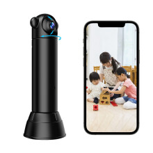 Indoor Remote Monitoring Camera USB Plug-In Infrared Night Vision 180 Rotating WiFi Intelligent Camera for Indoor Outdoor Home Office Garage, Black