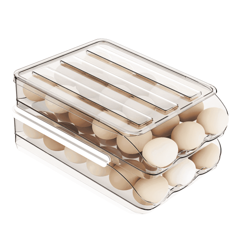 2-Layer Rolling Egg Holder for Fridge – Clear PET Tray