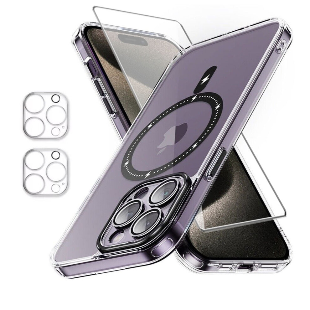 Xhy Magnetic Case For Iphone 15 Pro Max Â Magsafe Compatible, Shockproof, Crystal Clear, With Screen & Lens Protector 9181073293580