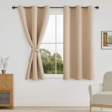 Blackout Curtains with Tiebacks – Beige, 42x63 in, Set of