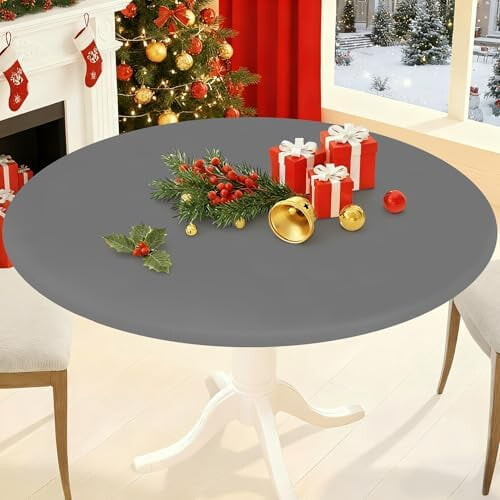 Round Elastic Tablecloth, Waterproof Vinyl with Flannel