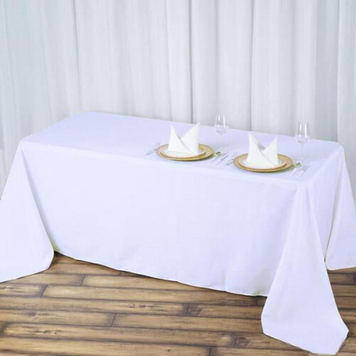 White Polyester Rectangular Tablecloth 90 x 132 in