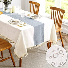 Embroidered Cotton-Linen Tablecloth 55 x 102 in