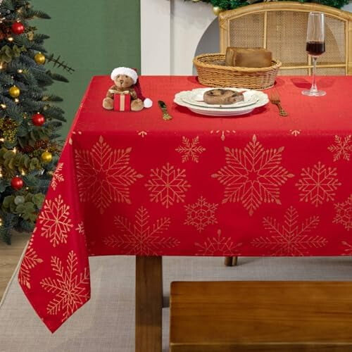 Christmas Tablecloth Rectangular 60x84in Silver Snowflakes