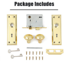 Vintage antiek gouden insteekslotset met sleutel, geschikt voor deuren van 3,5 cm en 4,5 cm, gepolijste messing afwerking