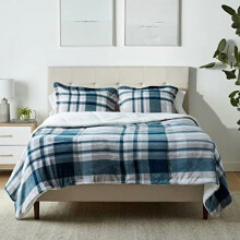 Set di biancheria da letto a 3 pezzi, in micromink sherpa, ultra morbido, caldo per tutte le stagioni, matrimoniale/queen size, fantasia a quadri blu