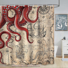 Zasłona prysznicowa z poliestru Ocean Kraken, 72" x 72" wodoodporna