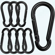 8 stk. M8 kraftig fjærfeste med karabinkrok, 80 mm, uten låsing, svart, for husker, camping, fotturer, innendørs-/utendørssport