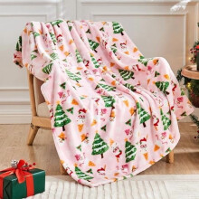 Christmas Blanket Soft Cozy Pink Christmas Throw Blankets with Holiday Themed Print for Couch Bed Home Decor, Fuzzy Warm Winter 50"x60" (Pink)