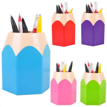 1 stuk plastic cilindrische pennenhouder/bureau-organizer voor kantoorgebruik, roze, 7,50 x 7,50 x 10,50 cm