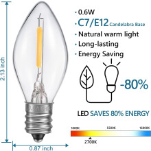 Guirlande lumineuse JINYUN pour village de Noël avec 6 ampoules LED, 3,5 m (11,5 pi), type C7, double fusible et interrupteur – Lot de 2